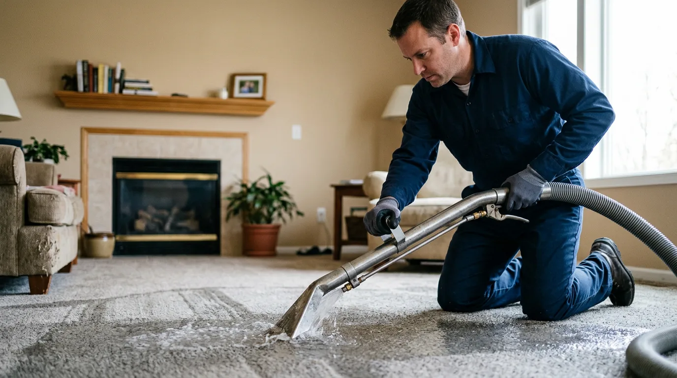 Water damage restoration technician working near Webster, IN